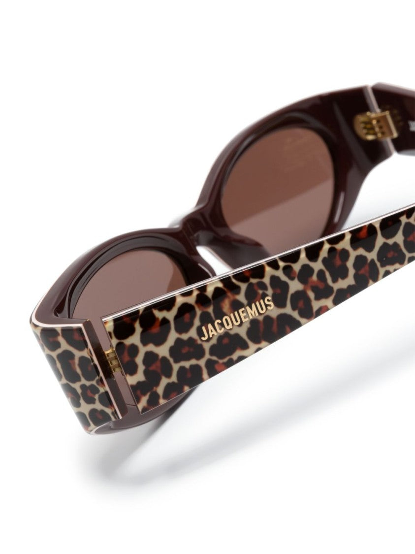 Jacquemus Narrow Oval Leopard Print Sunglasses