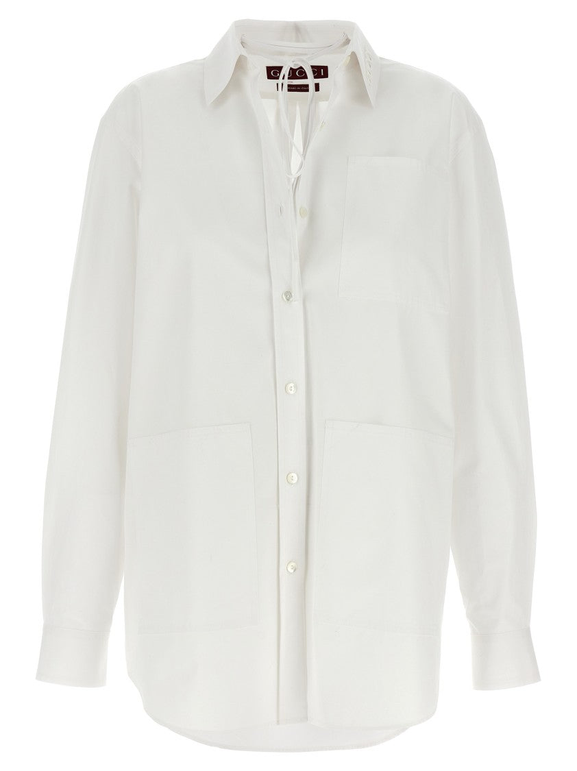 Gucci Cotton Poplin Shirt With Tone-On-Tone Logo Embroidery