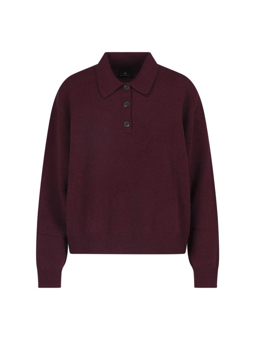 Anine Bing Burgundy Cashmere Polo Sweater With Classic Collar