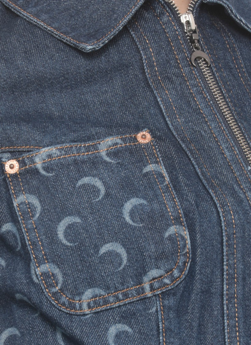 Marine Serre Blue Moon Pattern Denim Jacket