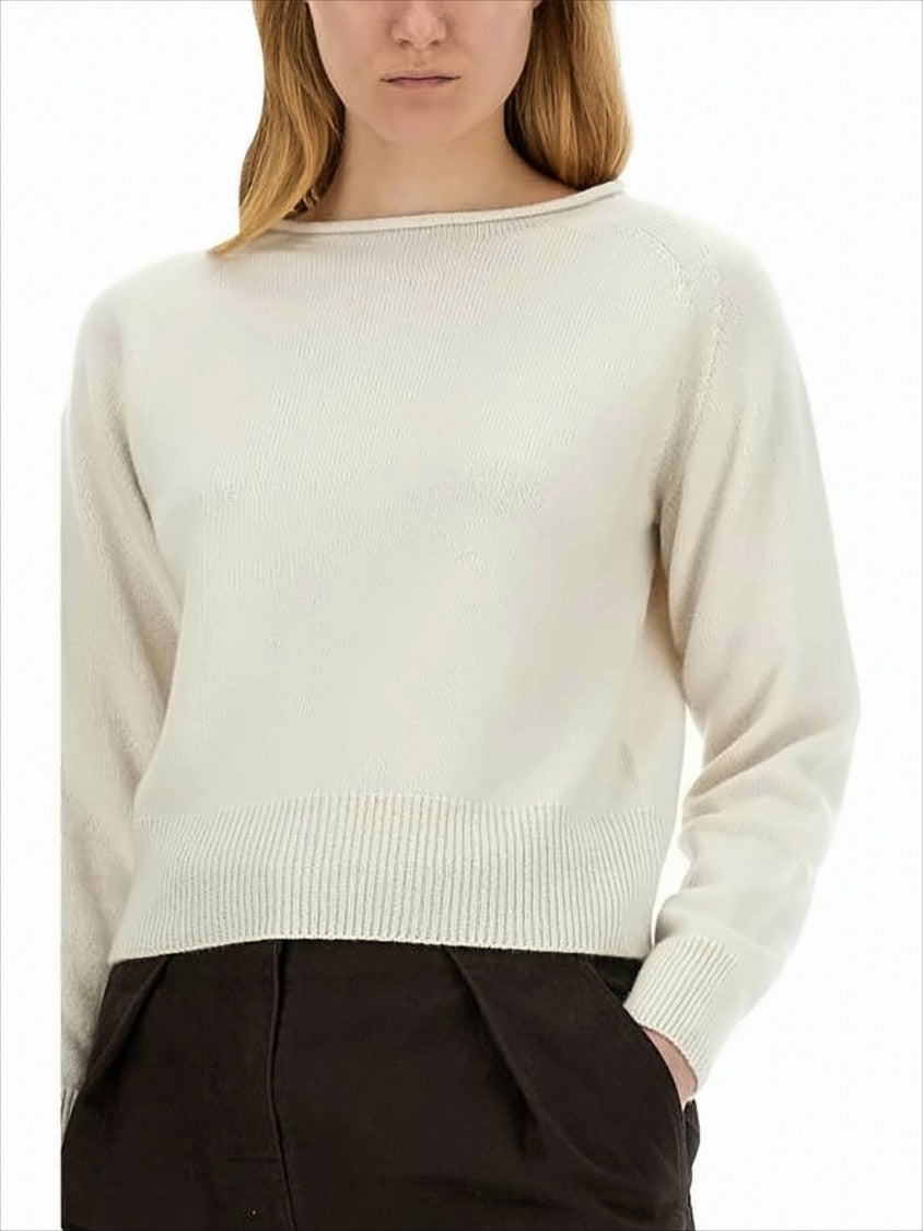 Margaret Howell White Cashmere-Cotton Blend Sweater With Boat Neckline