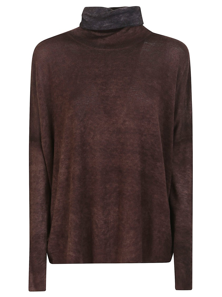 Avant Toi Hand-Painted English Rib Turtleneck With Asymmetrical Hem