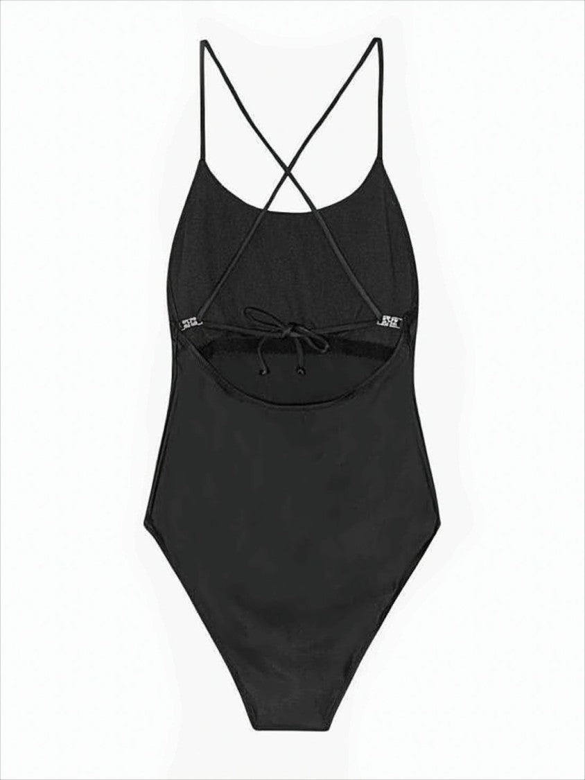 Ganni Crisscross-Back One-Piece Swimsuit With Subtle Logo Detail