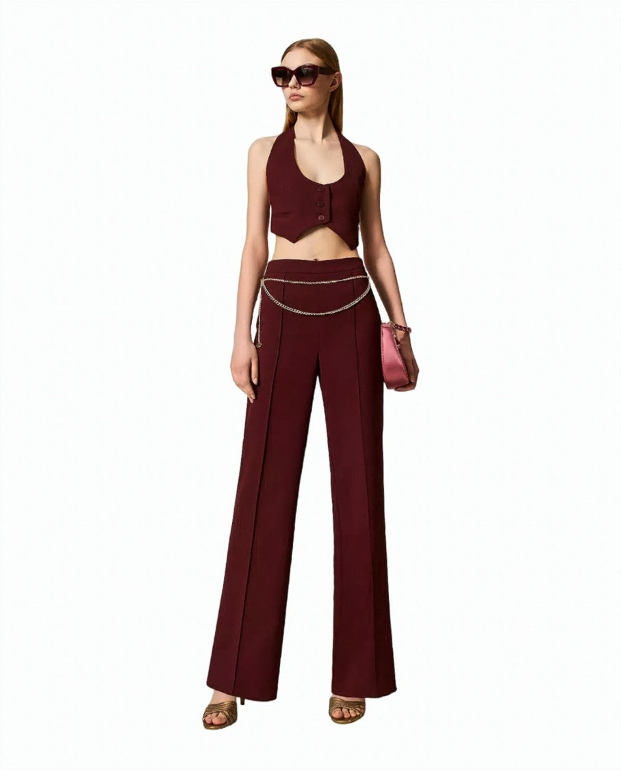 Twin-Set Crêpe Cady Removable Chain Belt Wide-Leg Pants
