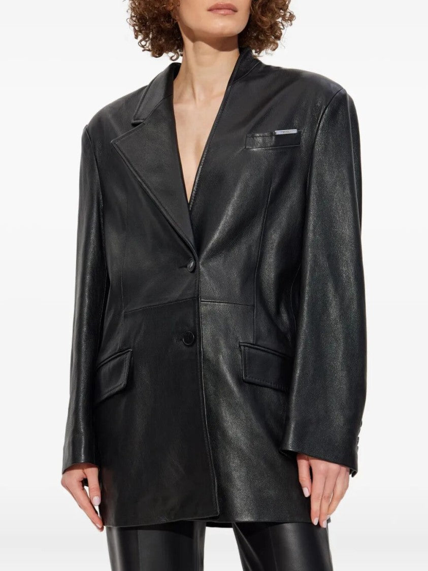 The Attico Tailored Black Lambskin Blazer With Notched Lapels