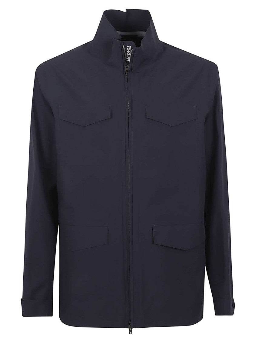 Herno Double-Slider Zipper Jacket With High Collar And Flap Pockets