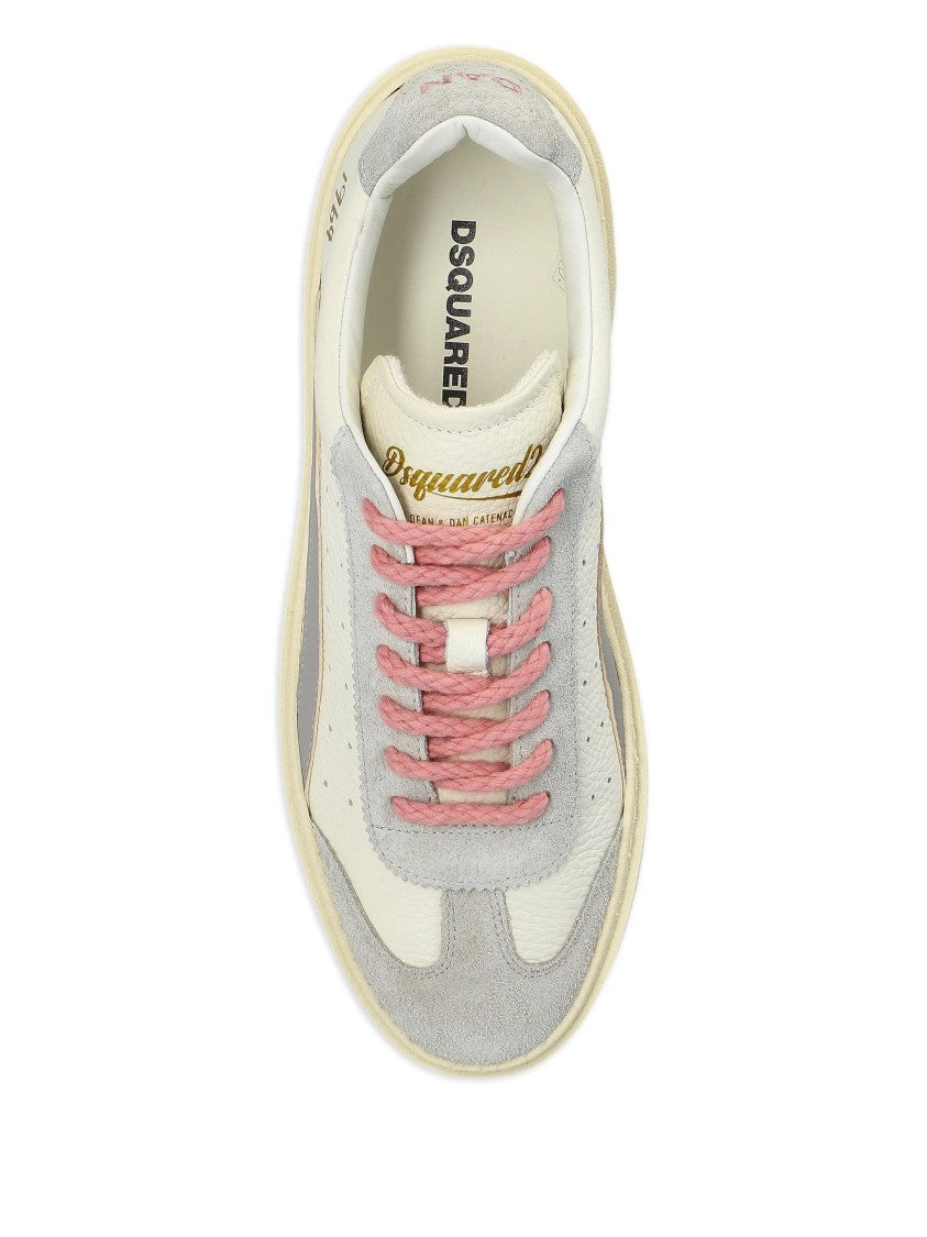 Dsquared2 White/Grey Low-Top Suede Texture Sneakers
