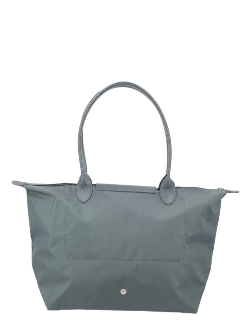 Longchamp Structured Grey Tote Bag With Zippered Closure And Iconic Flap