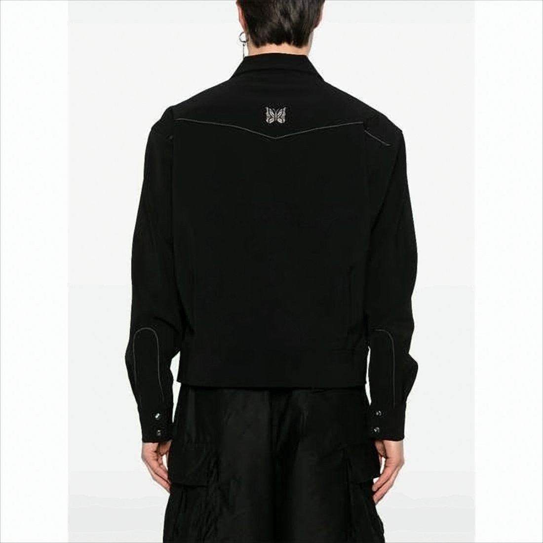 Needles Classic Collar Black Jacket With Butterfly Embroidery