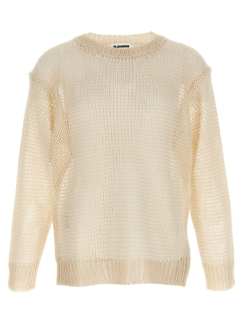 Jil Sander Silk Mesh Sweater With Crew Neck And Dropped Shoulders
