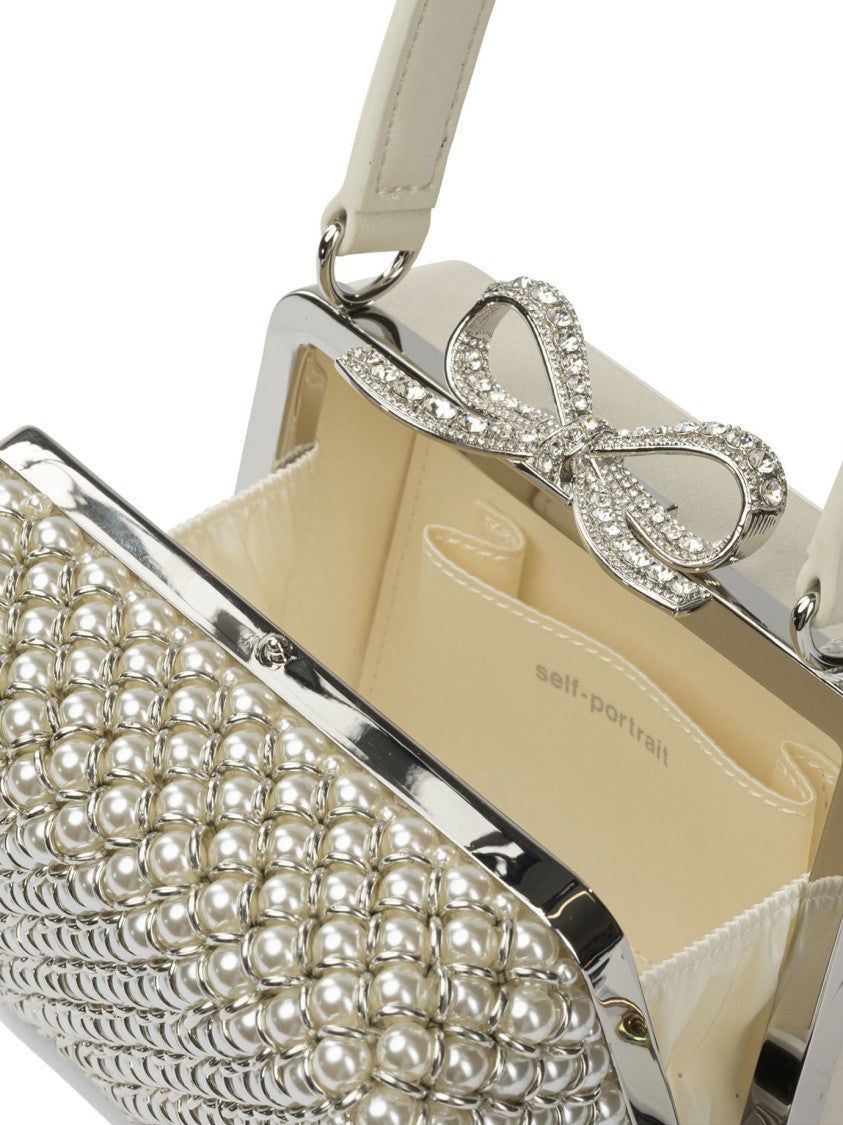 Self-Portrait Pearl Appliqué Handbag With Decorative Bow