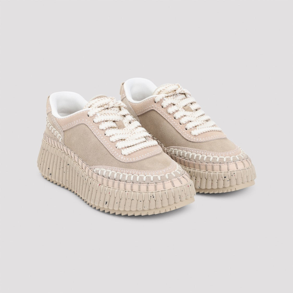 Chloé Multi-Panel Beige Suede Sneakers