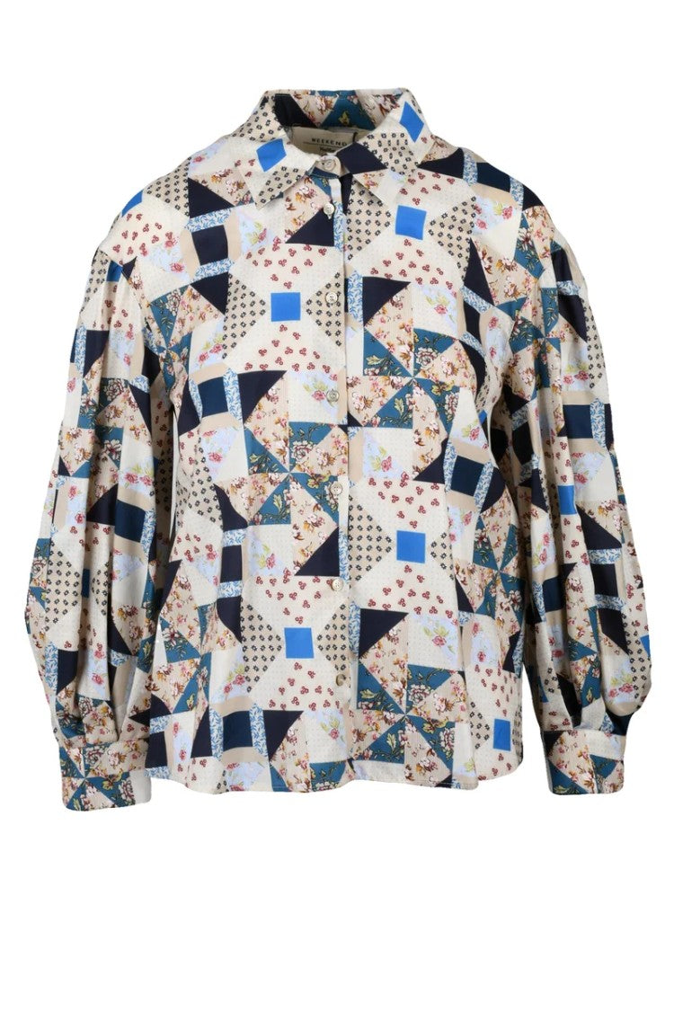Max Mara Beige/Blue Mescal Cotton Women Shirt