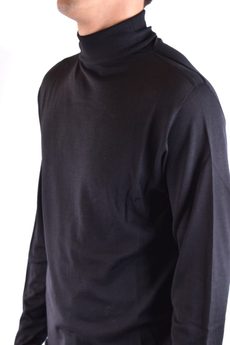 Isabel Benenato High Turtleneck Black Wool Sweater With Design