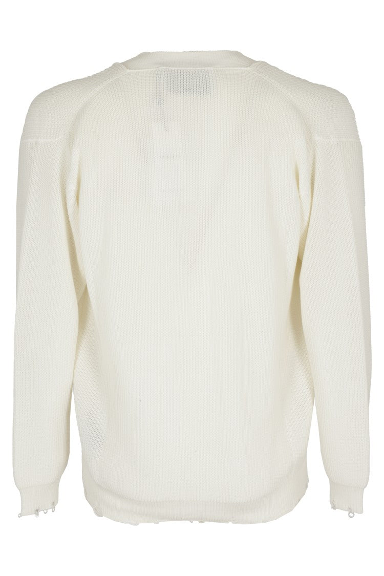Amaranto White Cotton Knit Cardigan