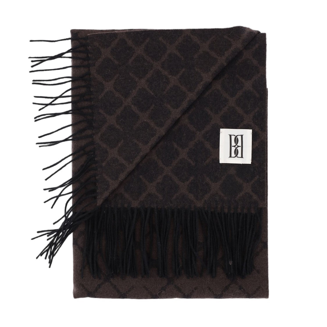 By Malene Birger Multi-Brown Geometric Wool-Blend Scarf