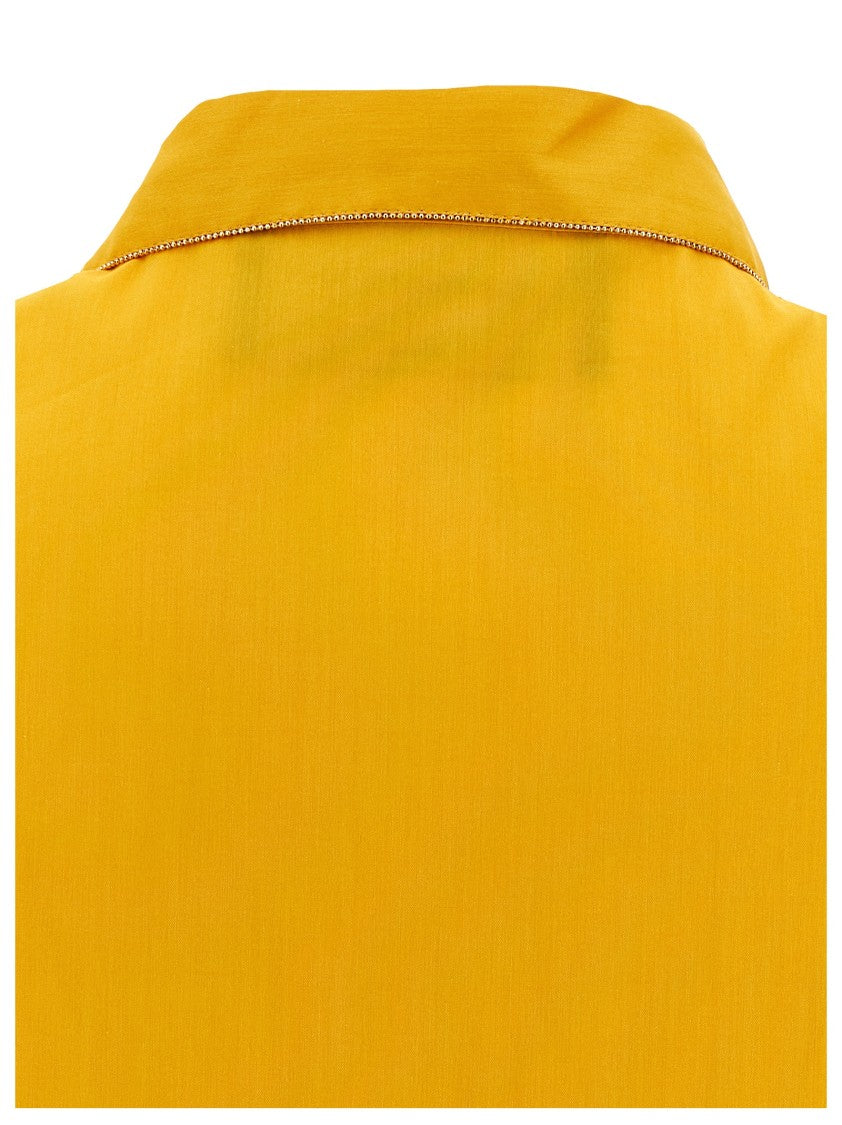 Fabiana Filippi Rhinestone-Piped Cotton Blend Shirt With Drawstring Hem