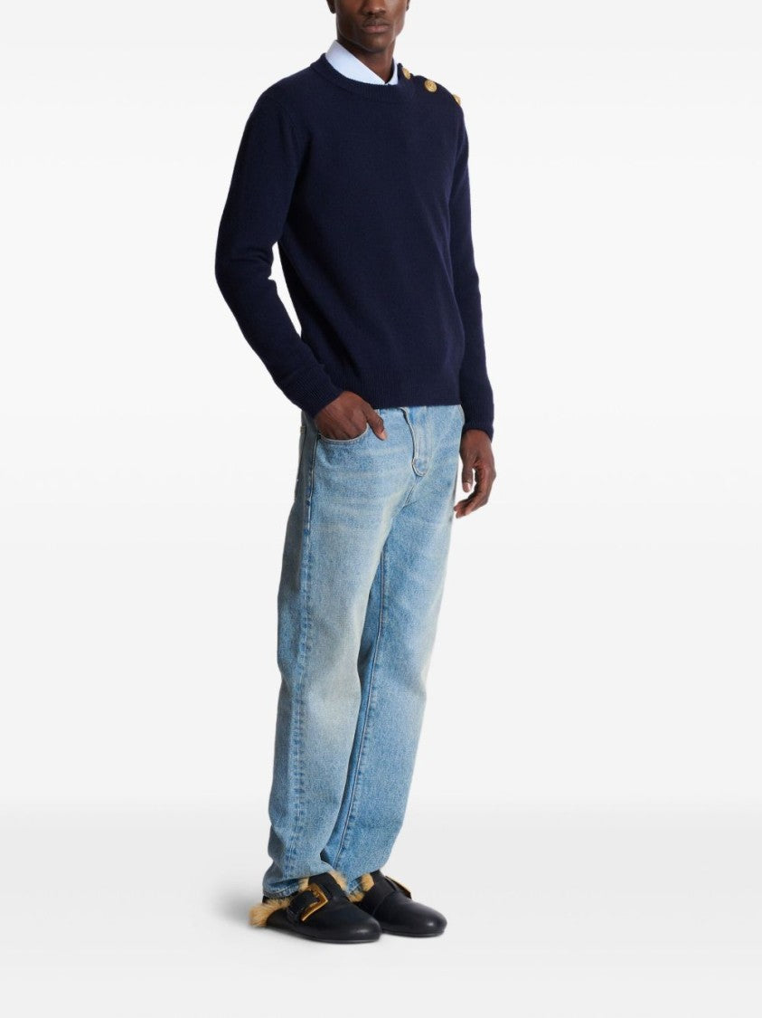 Balmain Blue Round Neck Long Sleeve Sweater