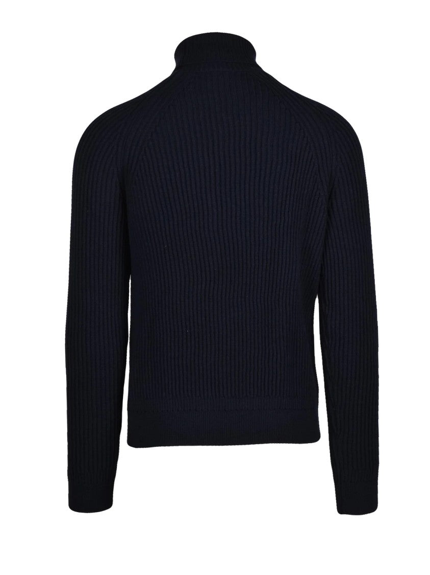 Slowear By Zanone Ribbed High Neck Sweater In Navy Fabrication