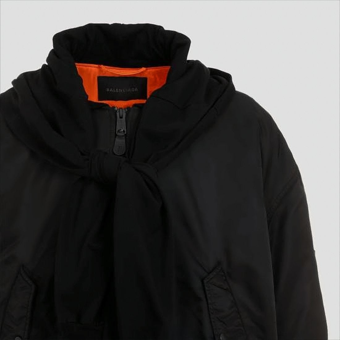 Balenciaga Cropped Black Jacket With Scarf Detail And Distressed Finish