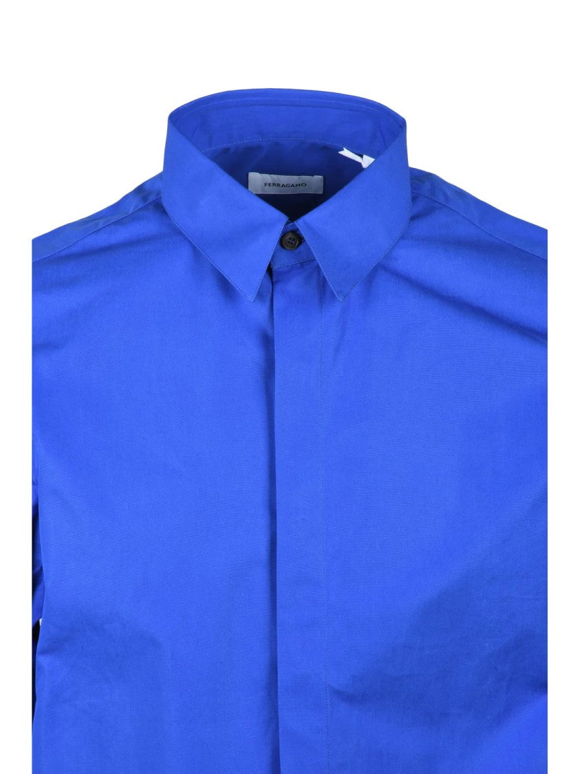 Ferragamo Blue Cotton Shirt