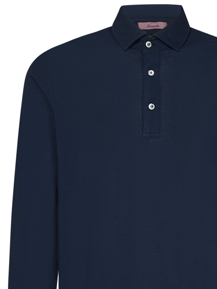 Drumohr Navy Blue Long-Sleeved Polo Shirt