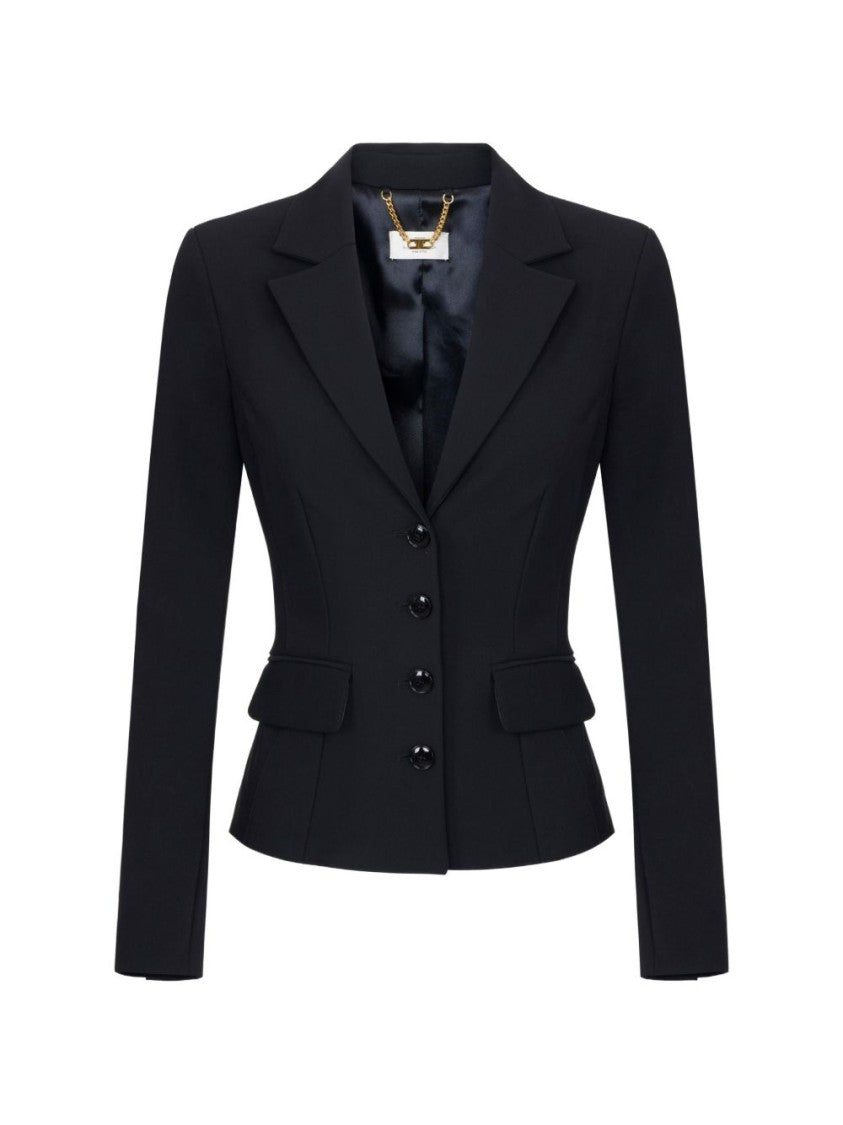 Elisabetta Franchi Black Structured Flared-Hem Tailored Jacket