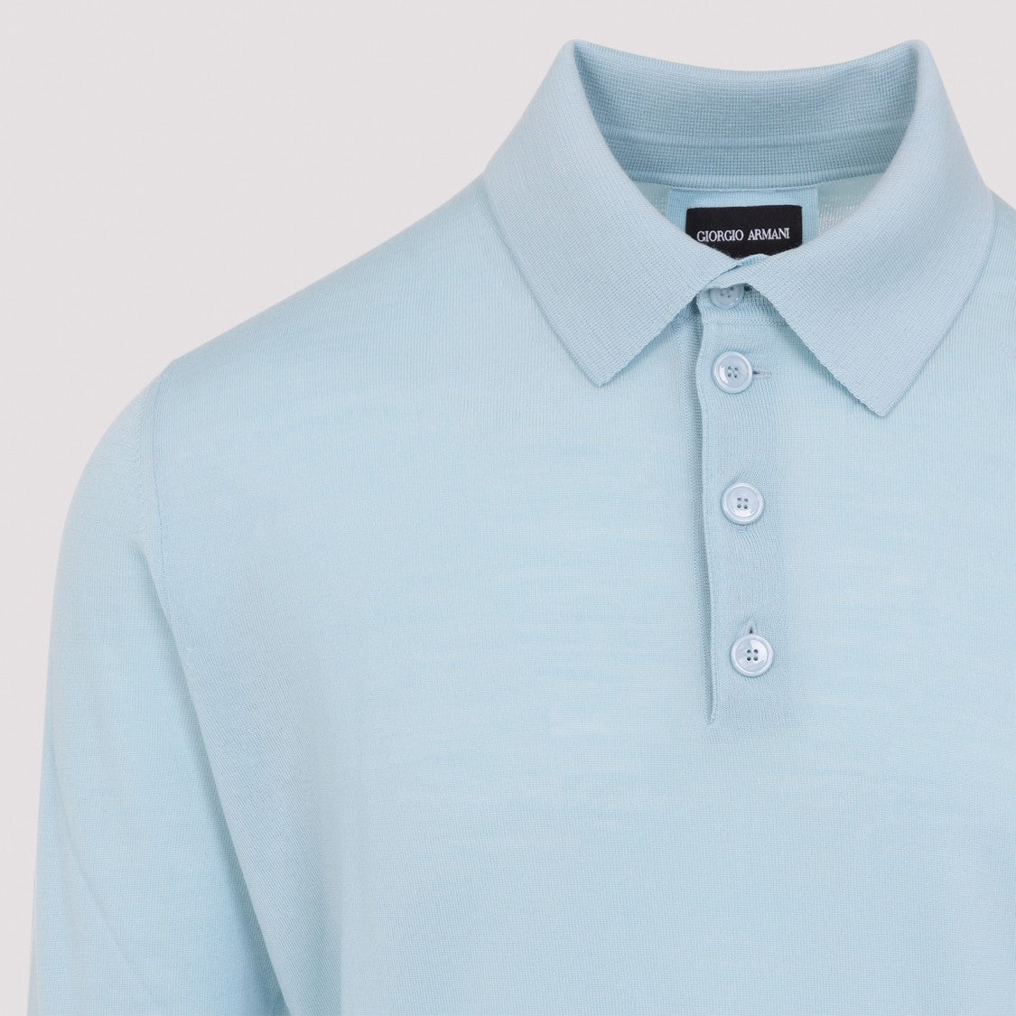 Giorgio Armani Aquamarine Wool Sweater With Polo Collar And Button Fastening