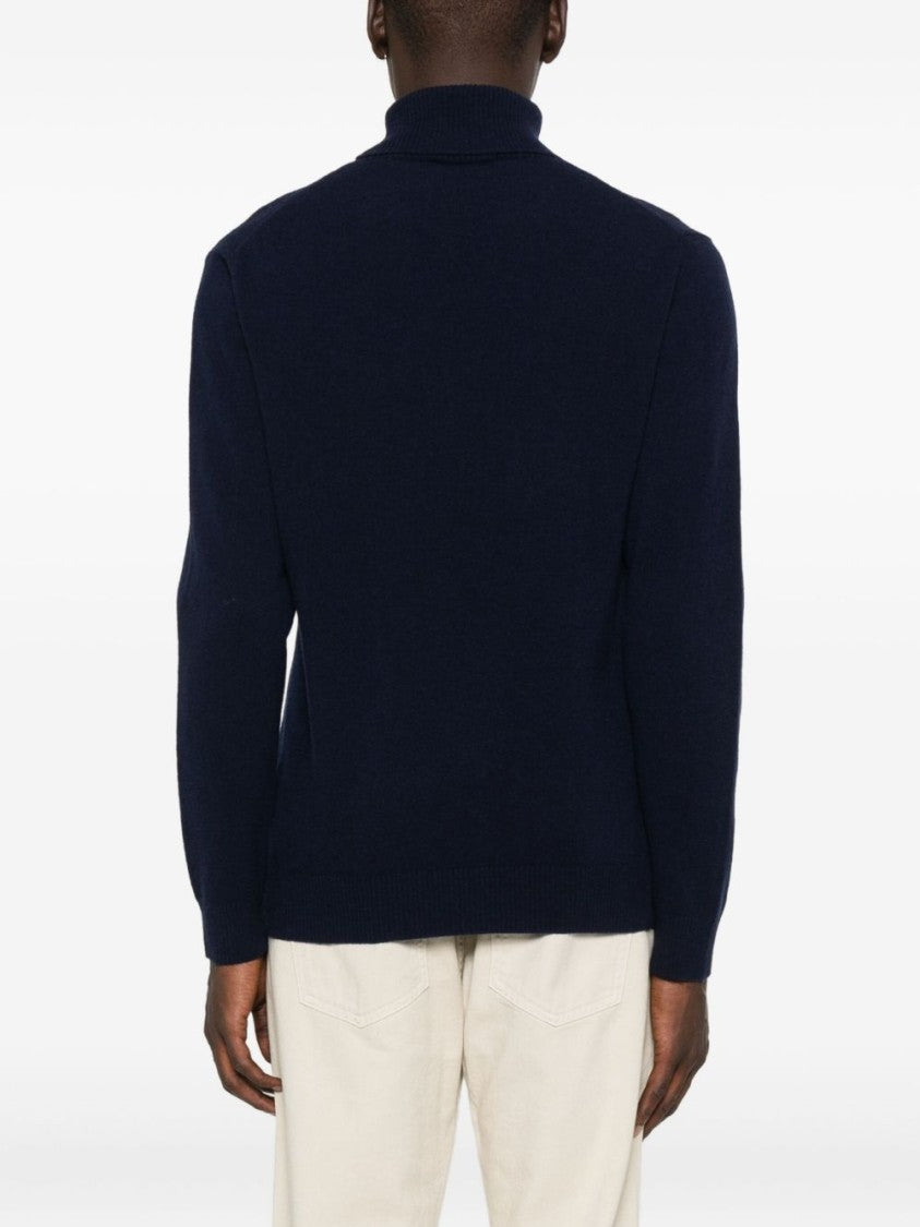 Daniele Fiesoli Classic Navy Blue Turtleneck Sweater
