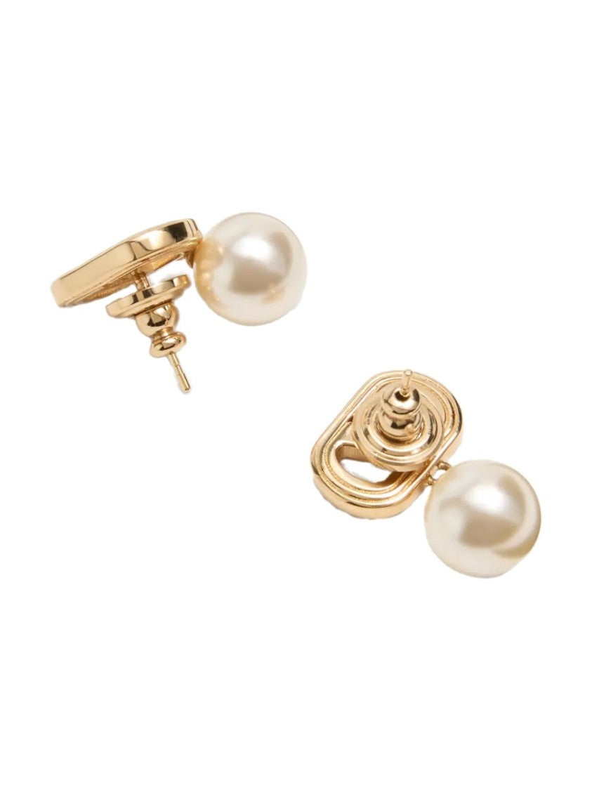 Valentino Garavani Vlogo Oval Pearl Bronze Earrings