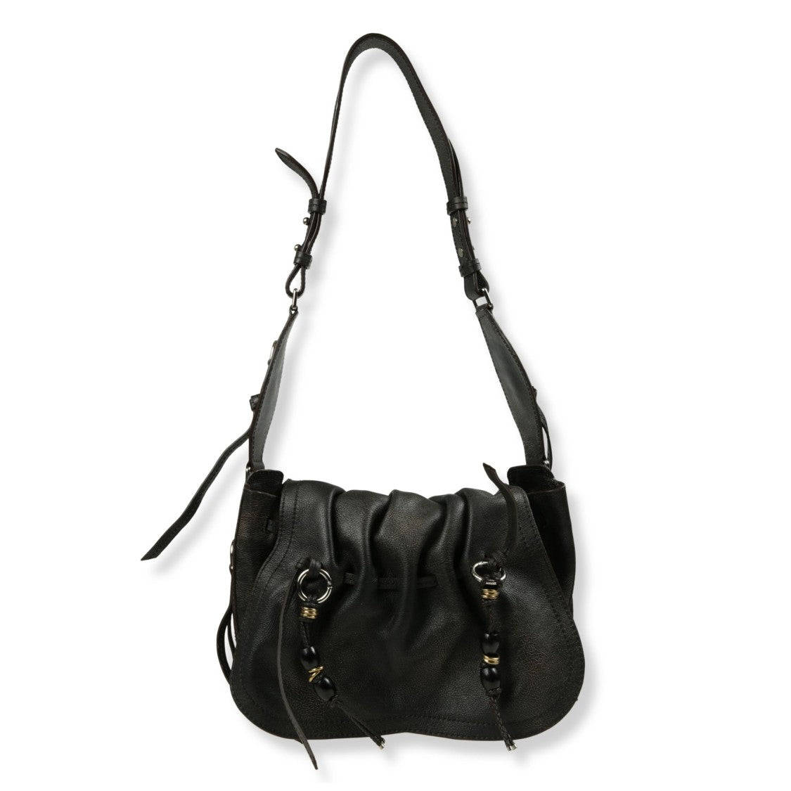 Isabel Marant Draped Black Leather Shoulder Bag