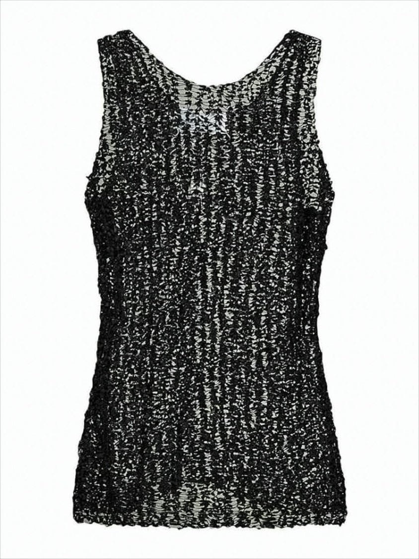 Maison Margiela Textured Sleeveless Top With Floral Lace Detail