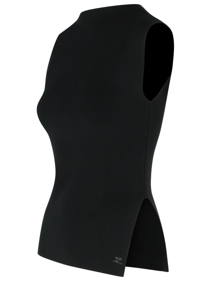 Courrèges Oblique' Black Viscose Blend Tank Top