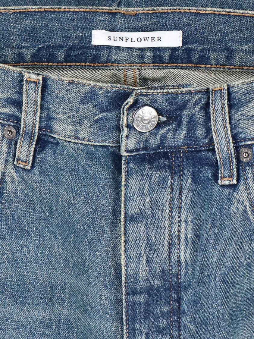 Sunflower Wide-Leg Blue Cotton Denim Jeans With Vintage Finish