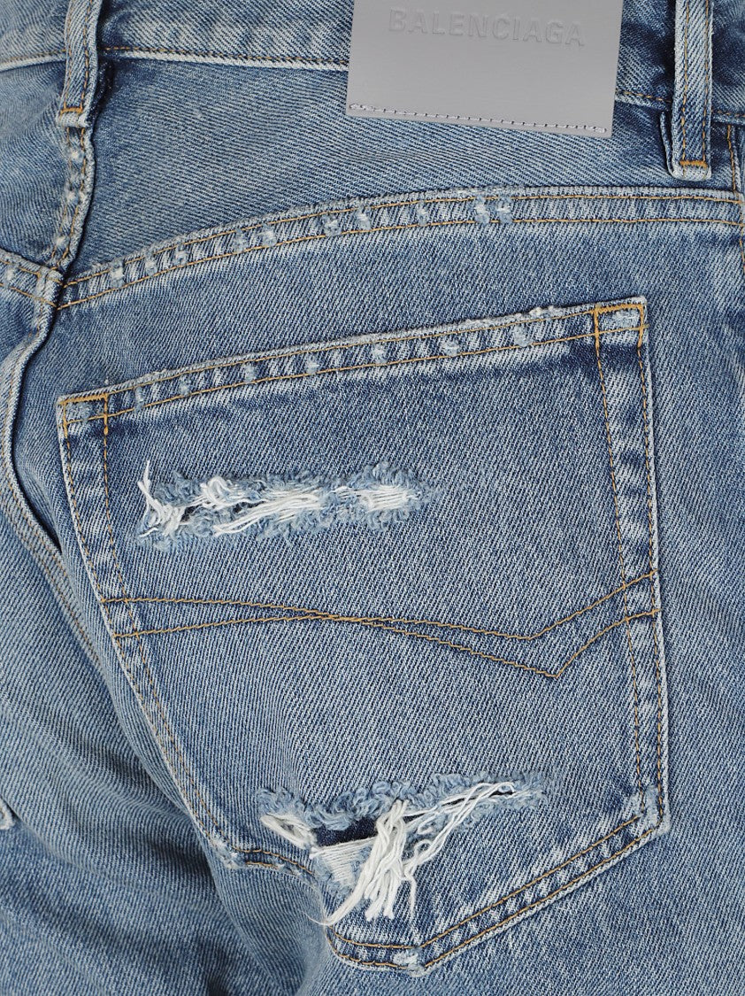 Balenciaga Blue Denim Whiskered Straight-Leg Jeans