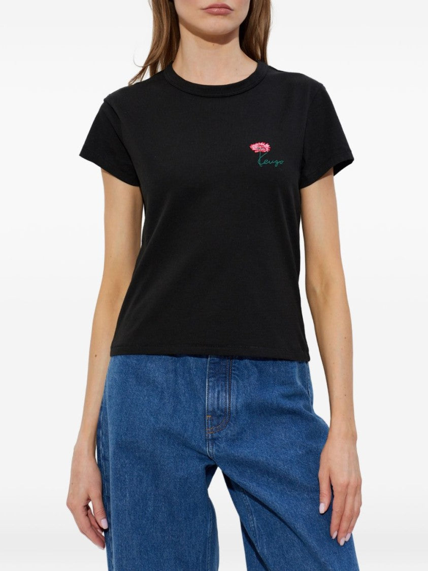 Kenzo Black Minimalist Crew Neck Cotton Top