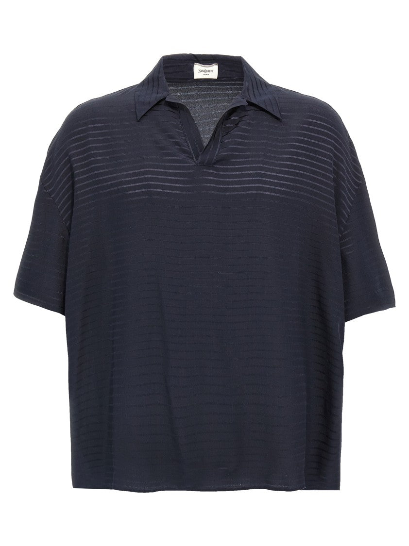 Saint Laurent Silk Striped Polo Shirt With V-Neck