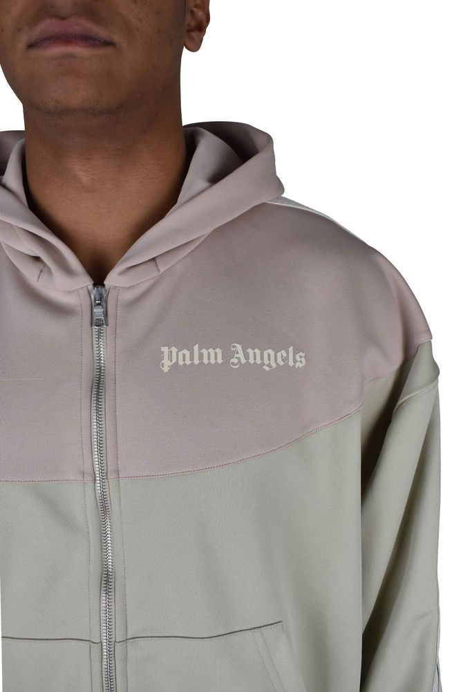 Palm Angels Two-Tone Zip-Front Cardigan With Hood And Logo