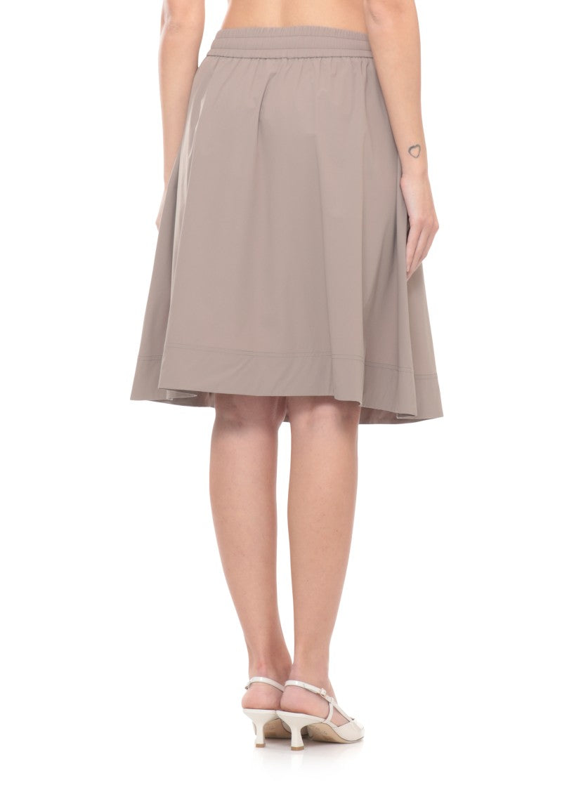Herno Flared Beige Skirt With Adjustable Drawstrings And Side Pockets