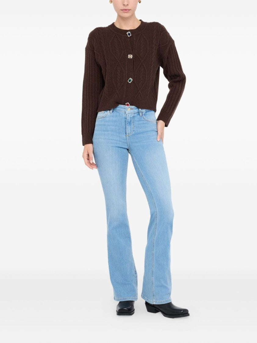 Liu Jo Cropped Brown Sweater With Cable Knit Design