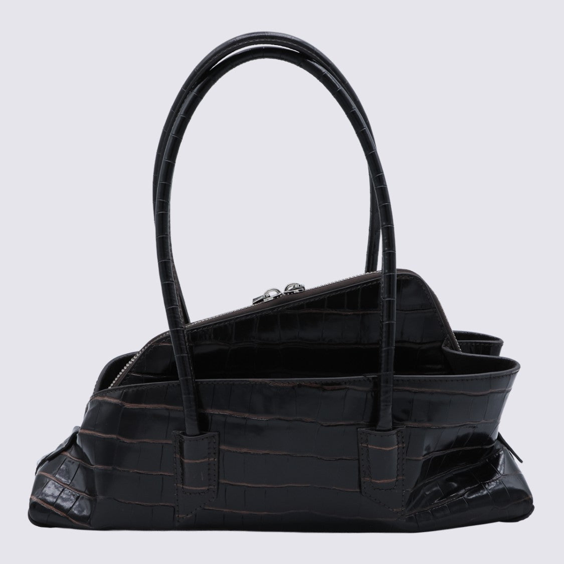 The Attico Crocodile-Embossed Handbag With Zip Closure And Silver Hardware