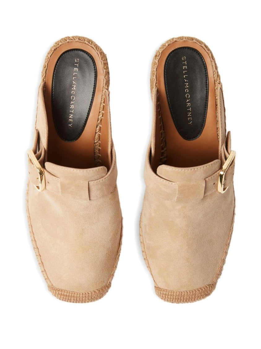 Stella Mccartney Beige Wedge Sandals With Braided Jute And Gold Buckle