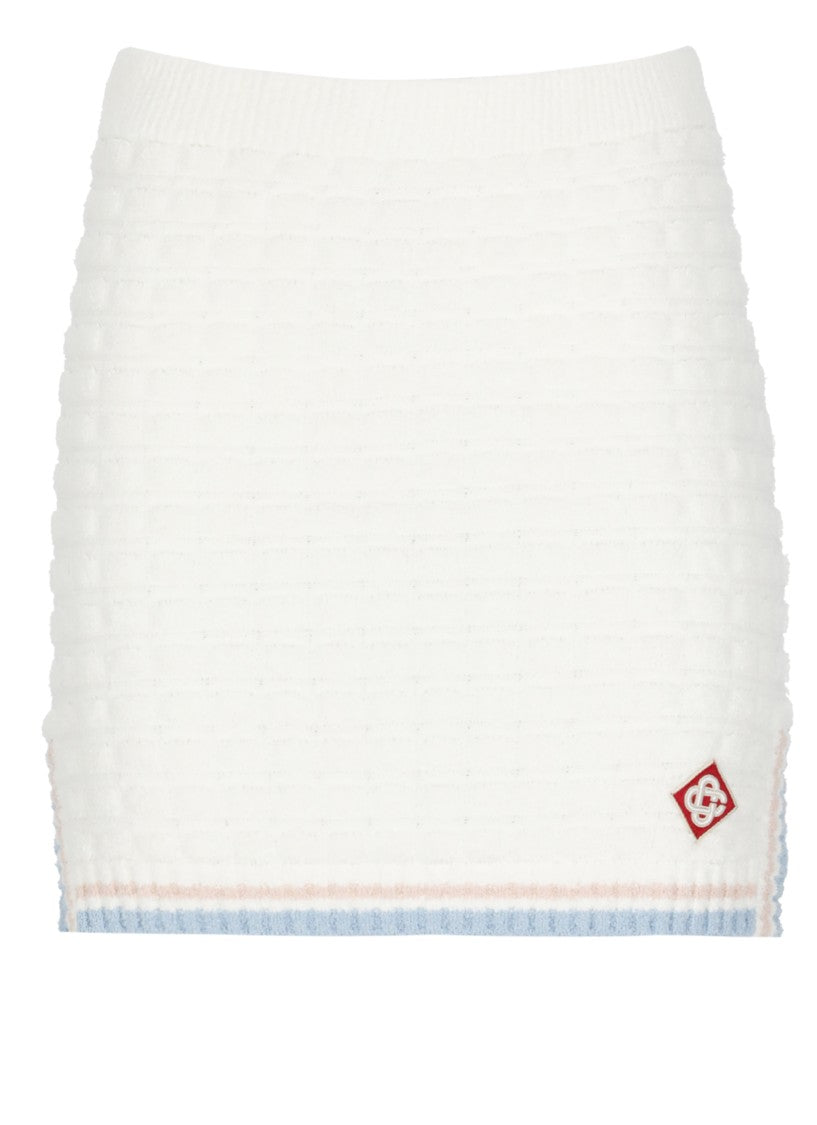 Casablanca Textured White Mini Skirt With Contrasting Hem Details