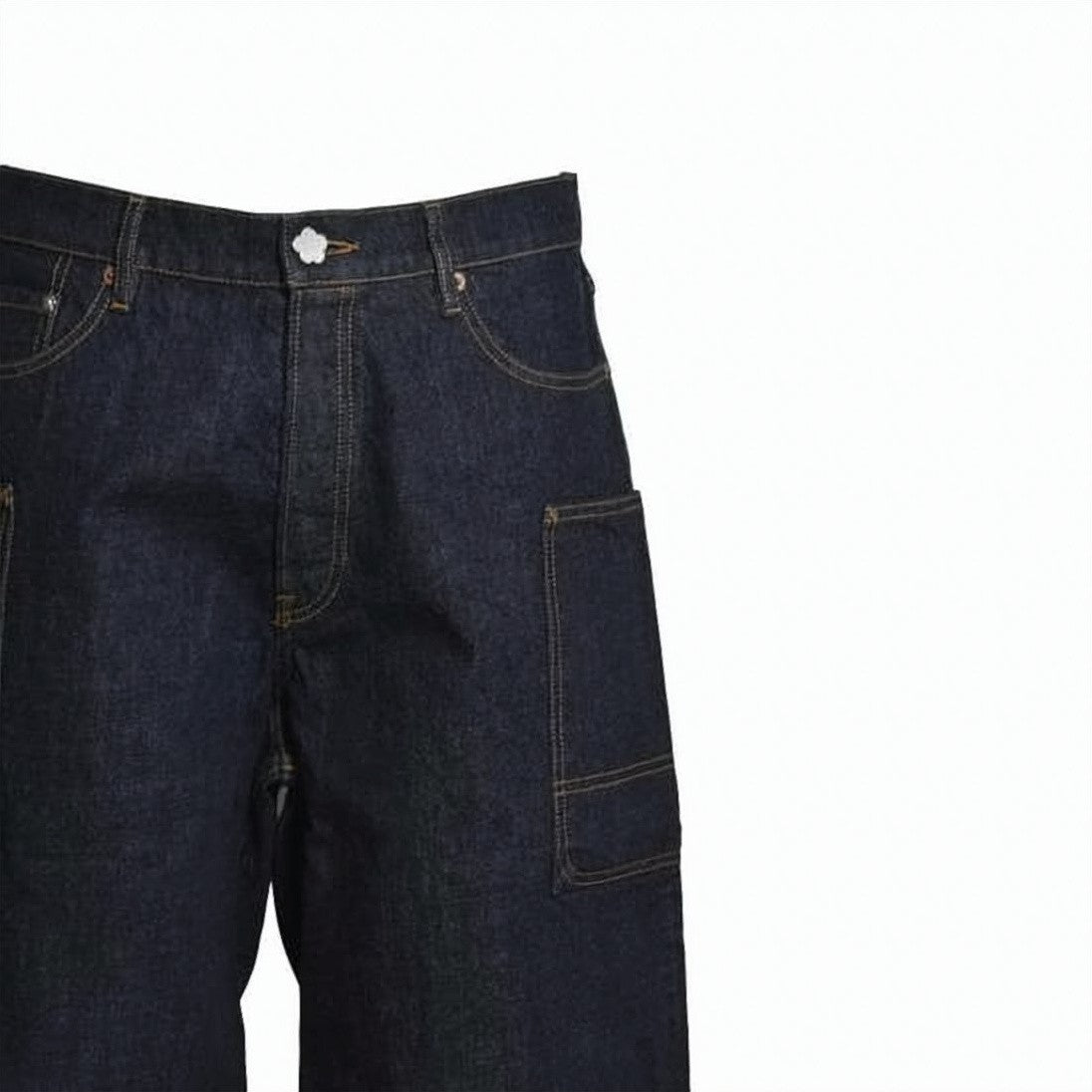 Kenzo Relaxed Fit Dark Indigo Denim Shorts With Multiple Pockets