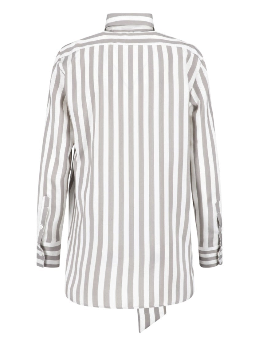 Kiton Beige Silk Striped Classic Collar Shirt