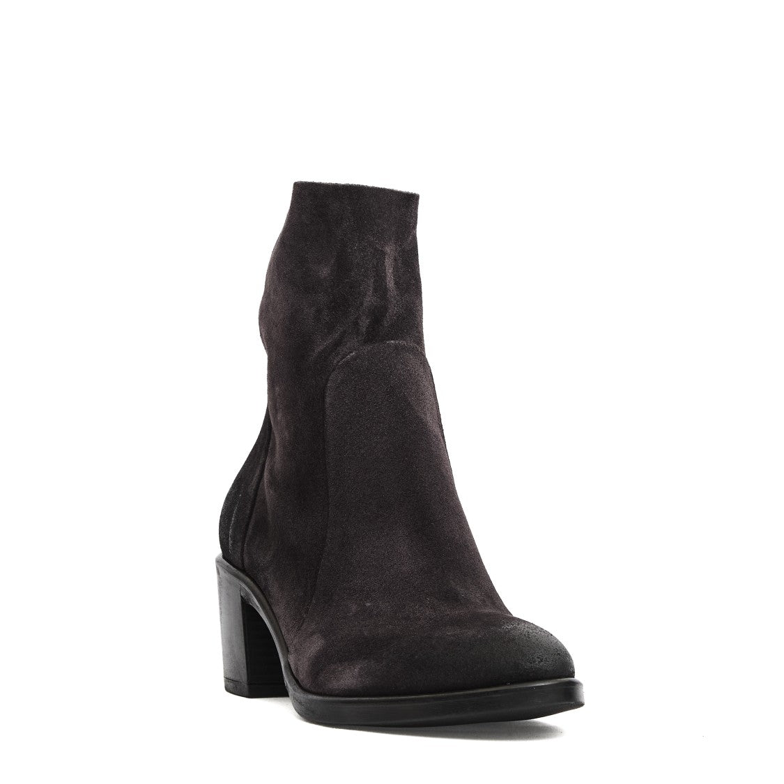 Strategia Refined Dark Grey Suede Ankle Boots With Side Zipper And Block Heel