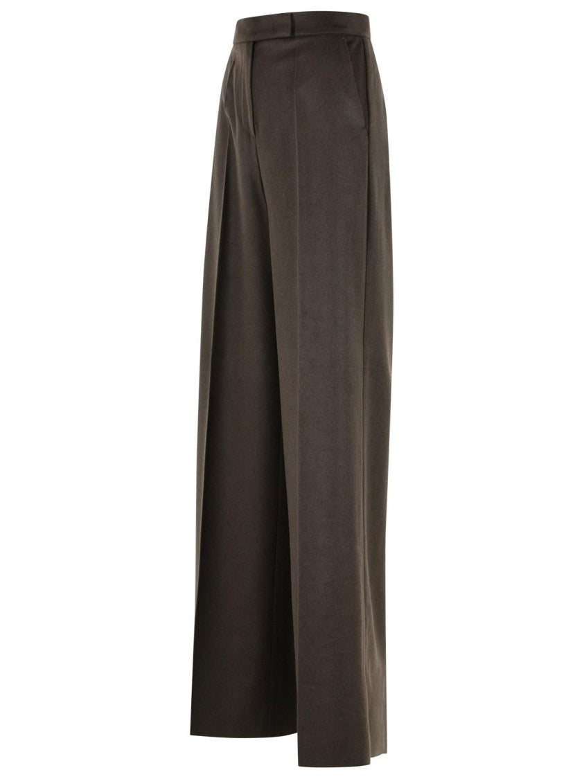 Max Mara Brown Wide-Leg Pants With Bandeau Waistband And Pleated Detail