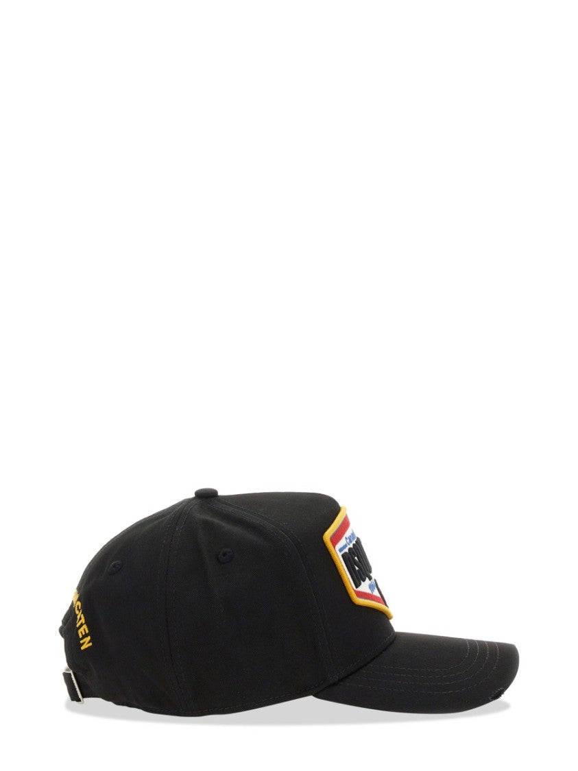 Dsquared2 Black Cotton Baseball Cap With Logo Patch