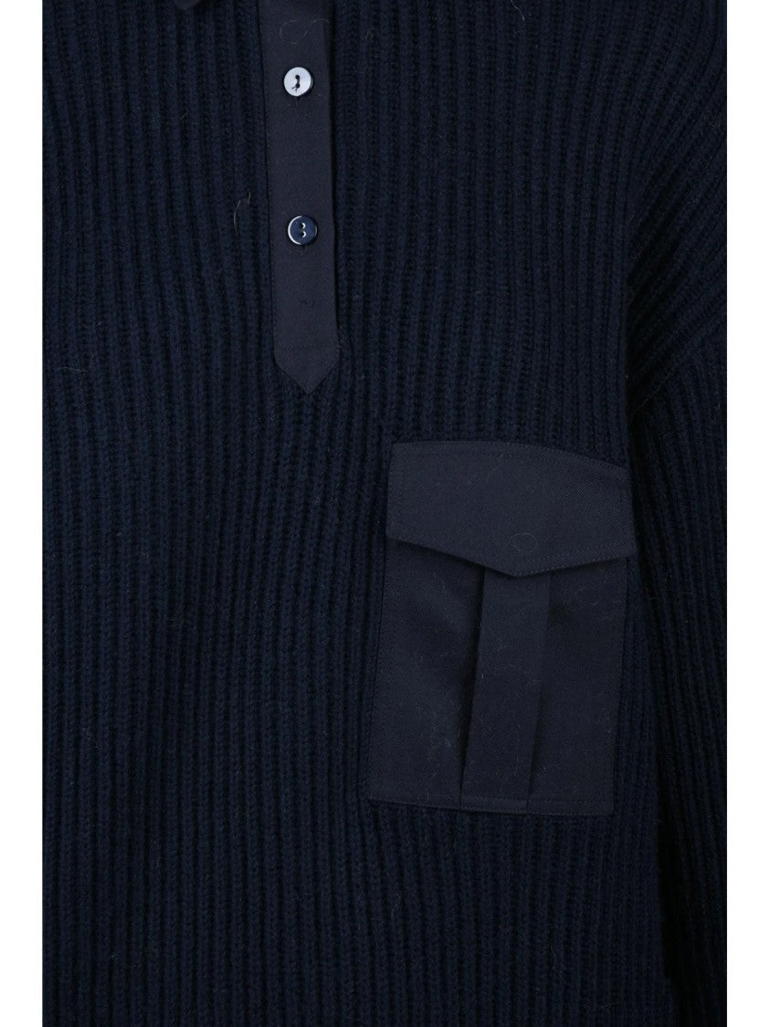 Max Mara Ribbed Knit Vanda Sweater With Classic Collar And Flap Pocket