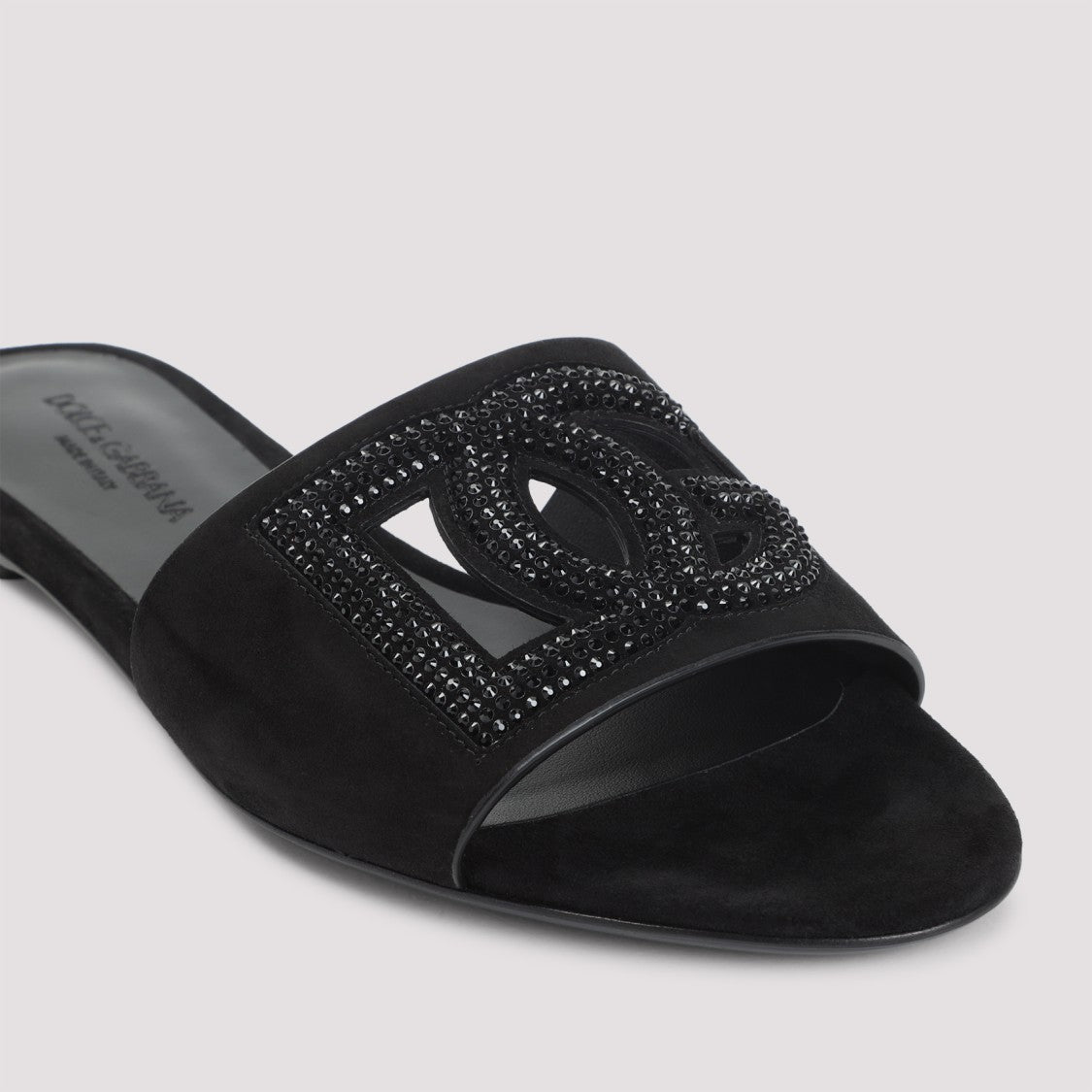Dolce & Gabbana Black Goat Leather Slides With Signature Dg Logo
